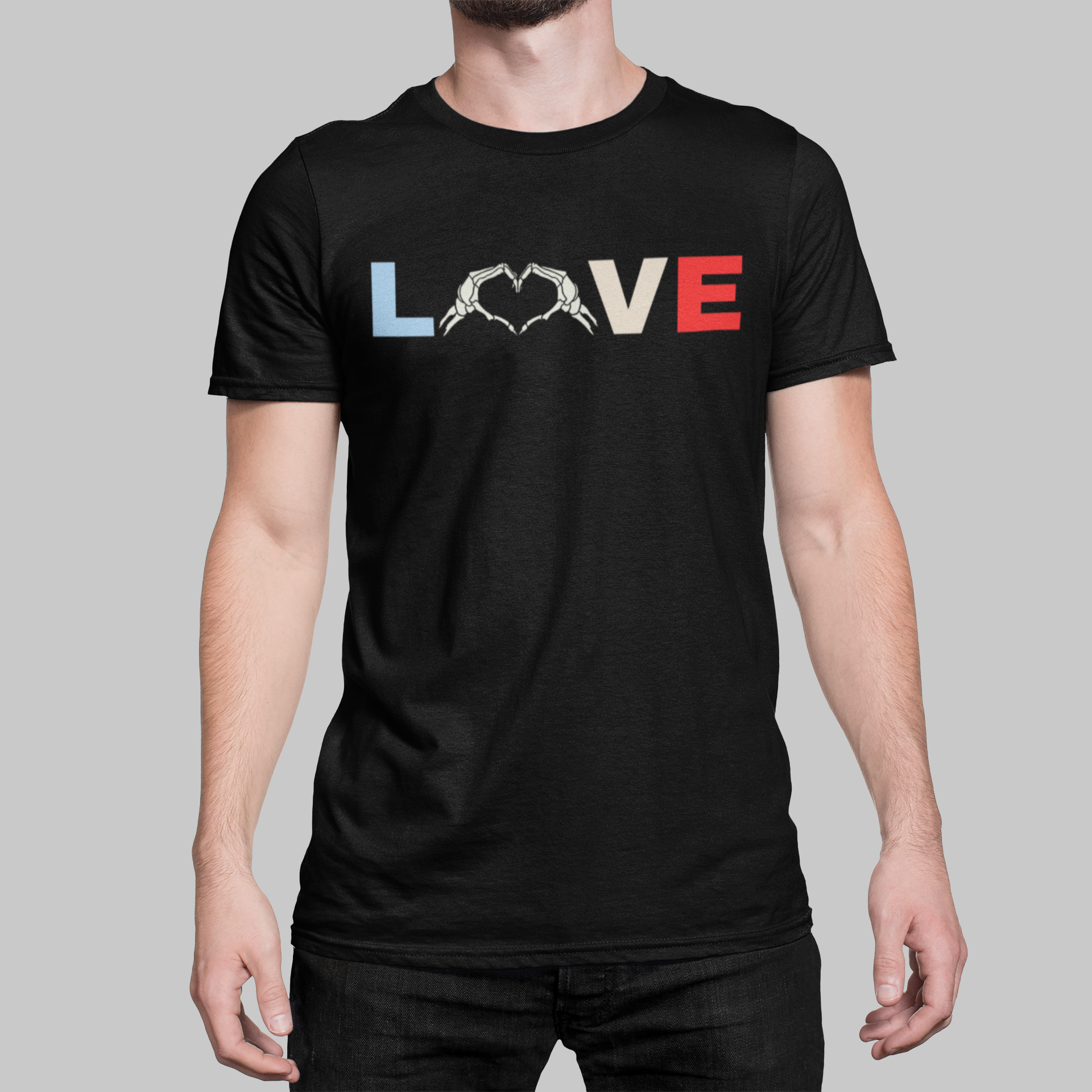 "LOVE Skeleton Hands Tee – Bold Expression, Dark Vibes"
