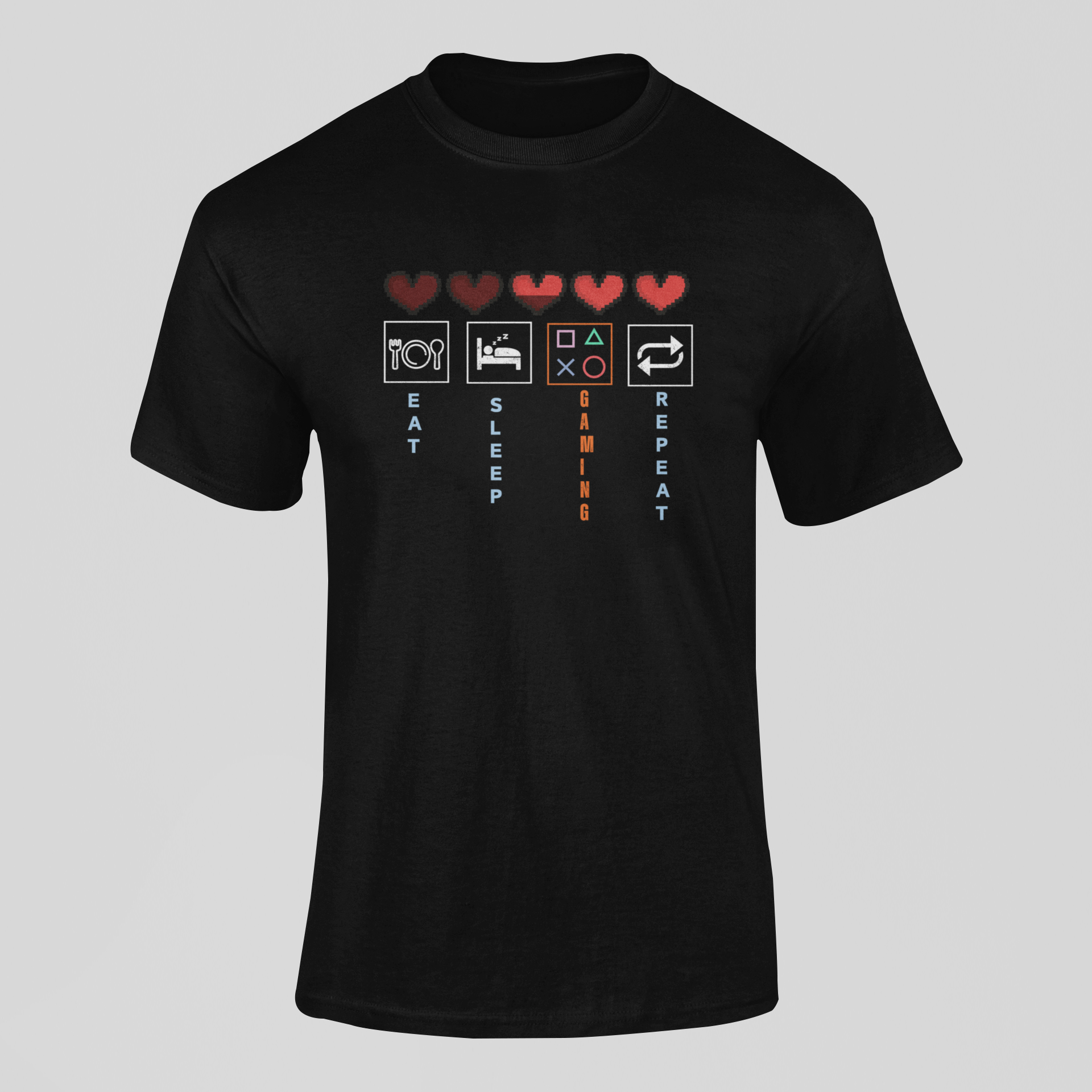 Eat Sleep Gaming Repeat T-Shirt – Gamer Life Graphic Tee